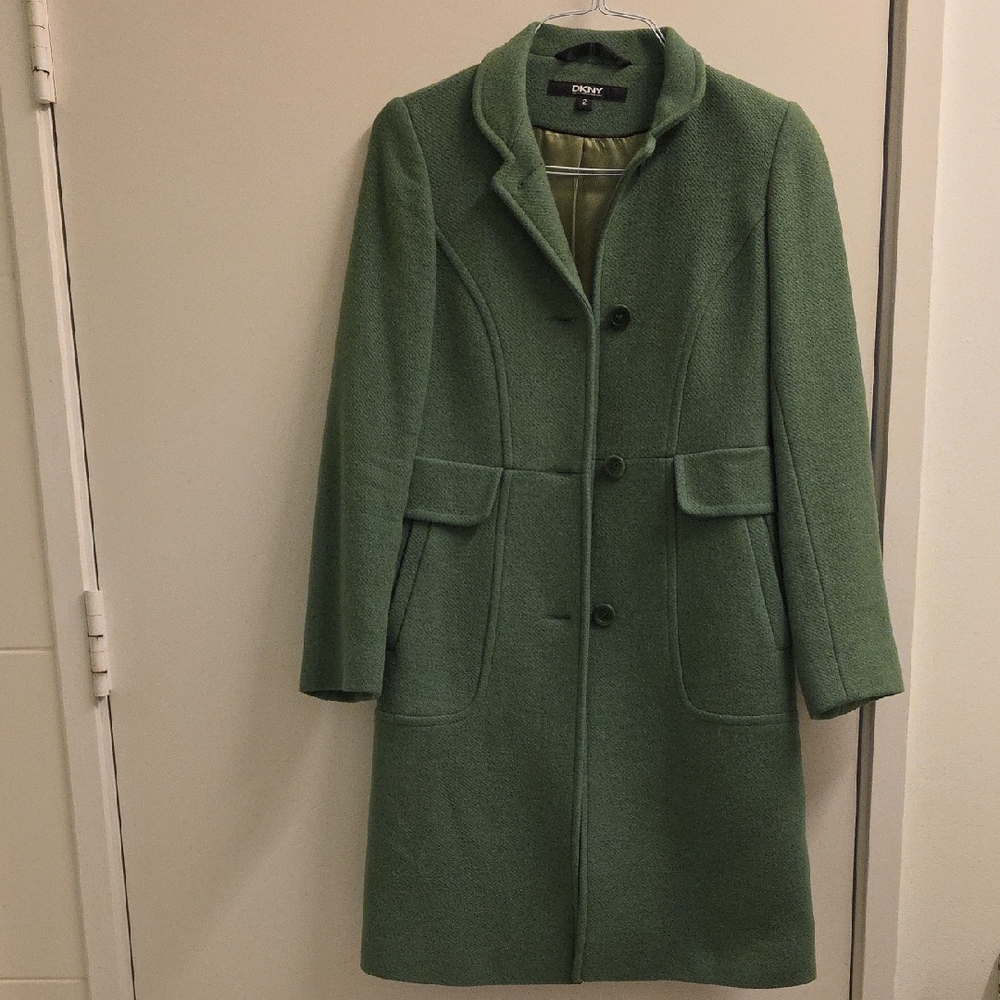 DKNY Textured Green Trench Coat